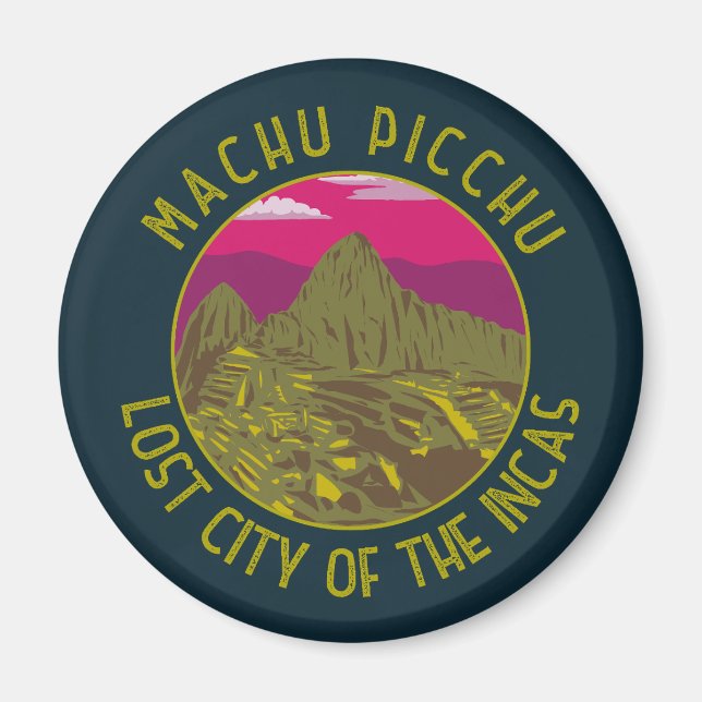 Machu Picchu Peru Retro Distressed Circle Magnet (Vorne)