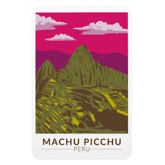 Machu Picchu Peru Travel Art Retro Magnet (Vertikal)