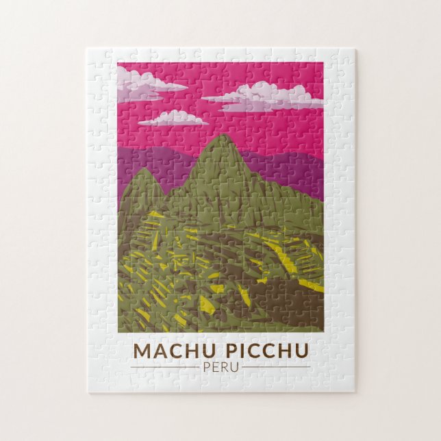Machu Picchu Peru Travel Art Retro Puzzle (Vertikal)