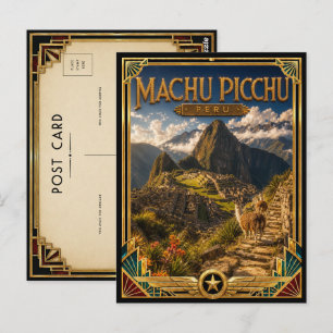 Machu Picchu Peru Vintage Inka-Zitadelle Art Deco Postkarte