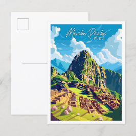 Machu Picchu Peru Vintage Reise Illustration Postkarte