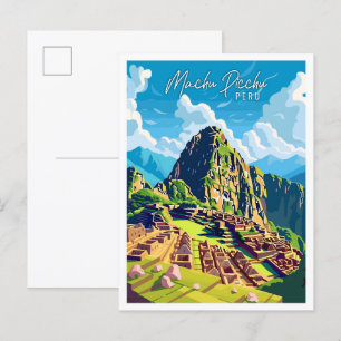 Machu Picchu Peru vintage Reiseillustration Postkarte