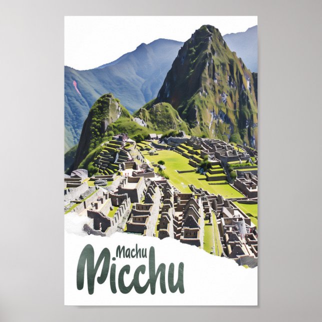 Machu Picchu Peru Wasserfarbenmalerei Reisen Poster (Vorne)