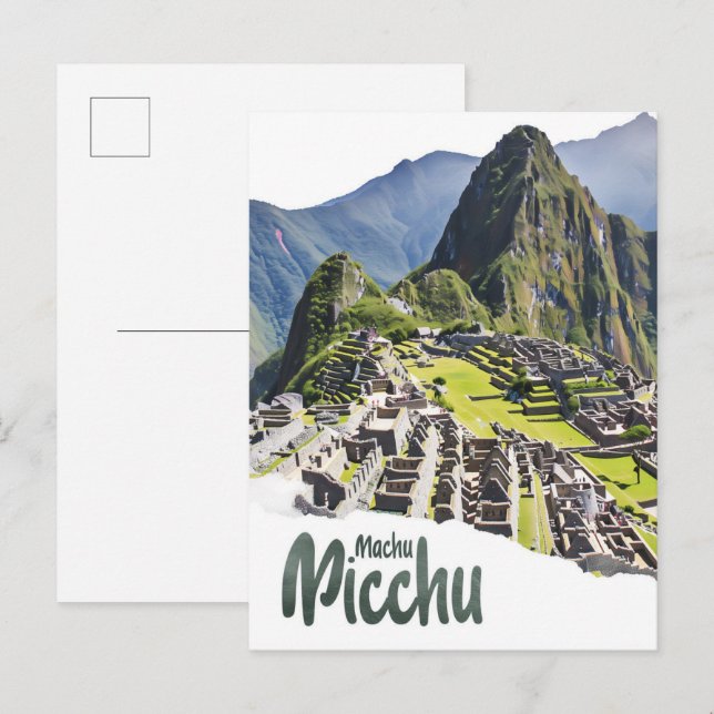 Machu Picchu Peru Wasserfarbenmalerei Reisen Postkarte (Vorne/Hinten)