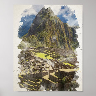 Machu Picchu Peru Wasserfarbenwelt Einladung Poster