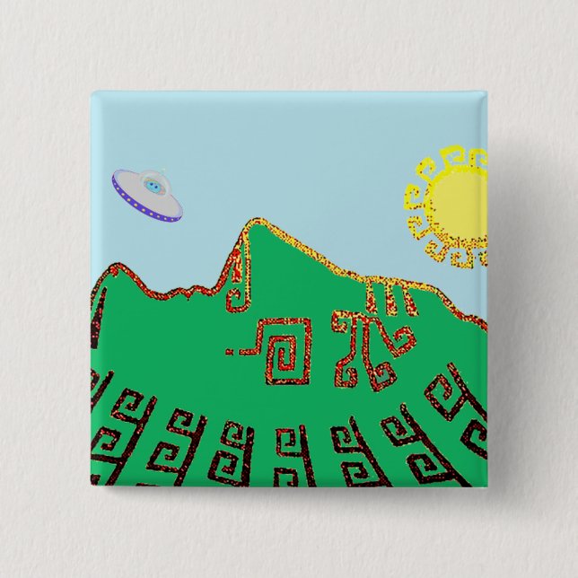 Machu Picchu Peru Zeichnung Button (Vorderseite)