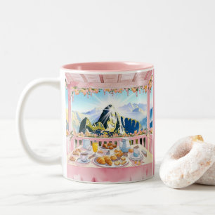 Machu Picchu Pink Wasserfarbenfrühstück Niedlich R Zweifarbige Tasse