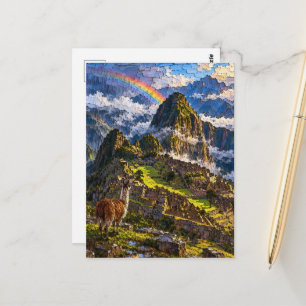 Machu Picchu Regenbogen Postkarte