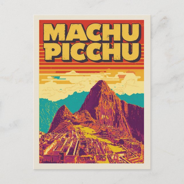 Machu Picchu Retro Travel Poster Style Postkarte (Vorderseite)