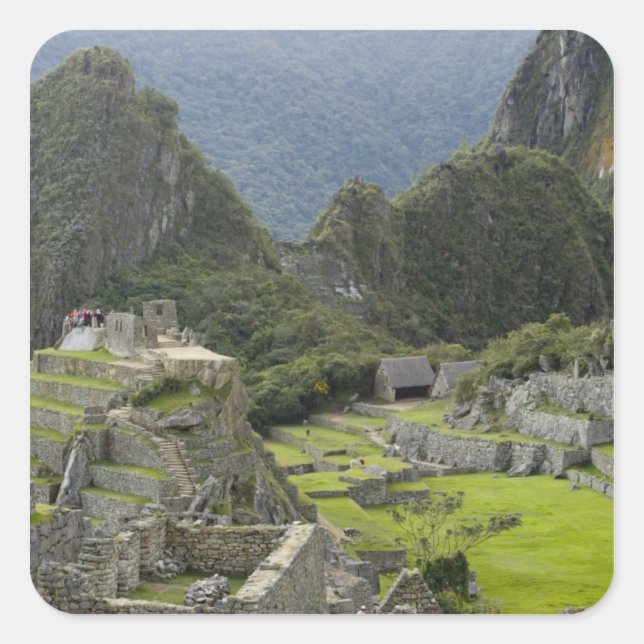 Machu Picchu, Ruinen von Inka Stadt, Peru.2 Quadratischer Aufkleber (Vorderseite)