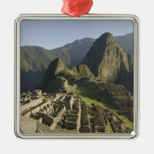 Machu Picchu, Ruinen von Inka Stadt, Peru. Silbernes Ornament
