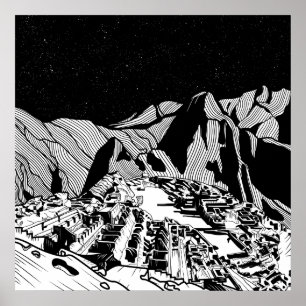 Machu Picchu Schwarzweißlandschaft Poster