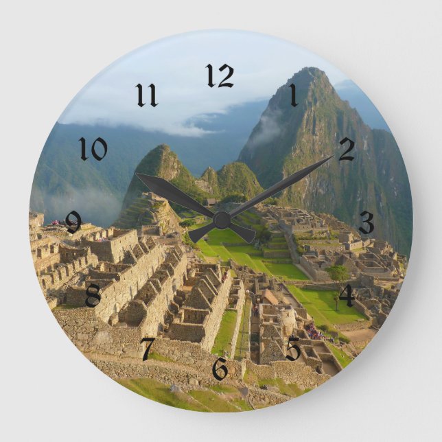 Machu Picchu-Wanduhr mit schwarzen Zahlen Große Wanduhr (Front)