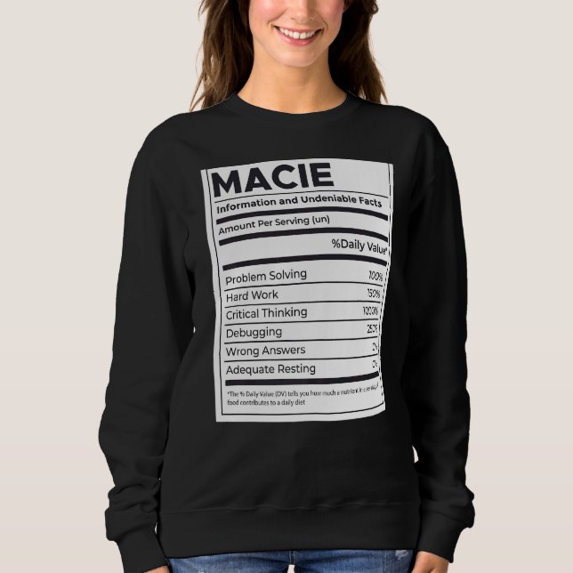 Macie Nutrition Information Problem lösen hartes W Sweatshirt (Vorderseite)
