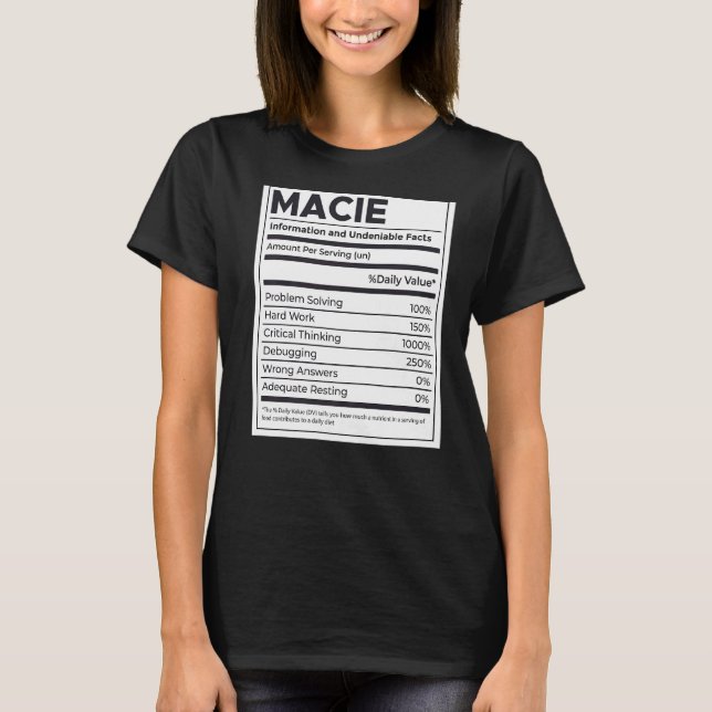 Macie Nutrition Information Problem lösen hartes W T-Shirt (Vorderseite)