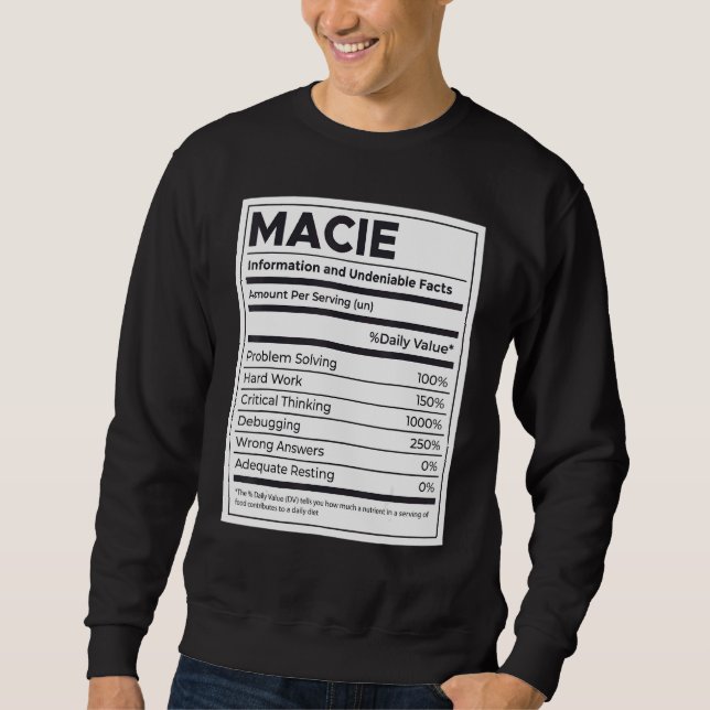 Macie Nutrition Information Problem lösen Sweatshirt (Vorderseite)