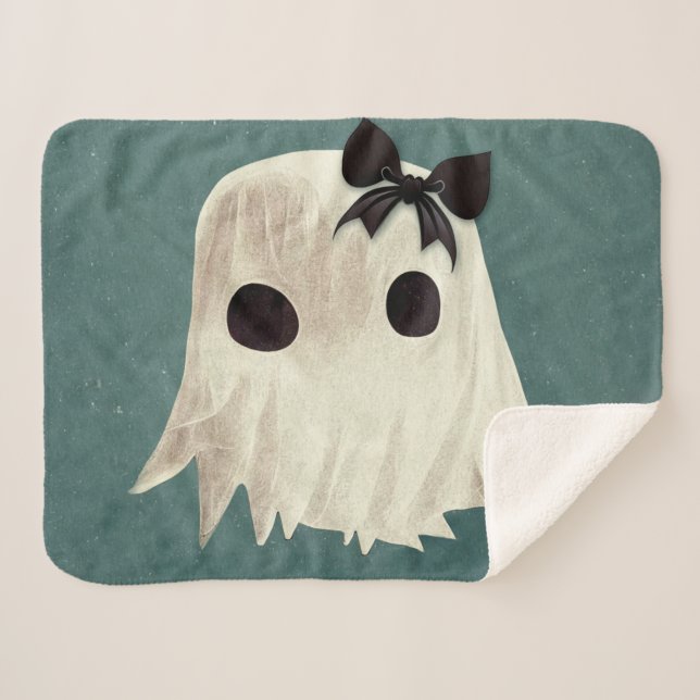 Macie The Friendly Ghost: Niedliche Halloween Art Sherpadecke (Vorderseite (Horizontal))