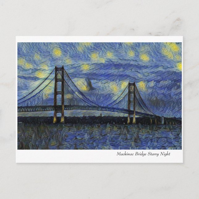 Macinac Bridge Starry Night Postkarte (Vorderseite)