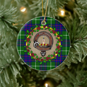 MacIntyre Clan Badge & Tartan Personalized Xmas Keramik Ornament