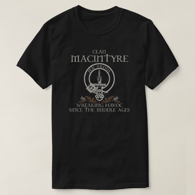 MacIntyre Clan Wappen Schottischer Nachname Tartan T-Shirt (Design vorne)