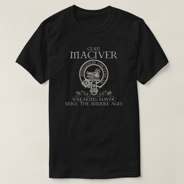 MacIver 2 Clan Wappen Schottischer Nachname Tartan T-Shirt (Design vorne)