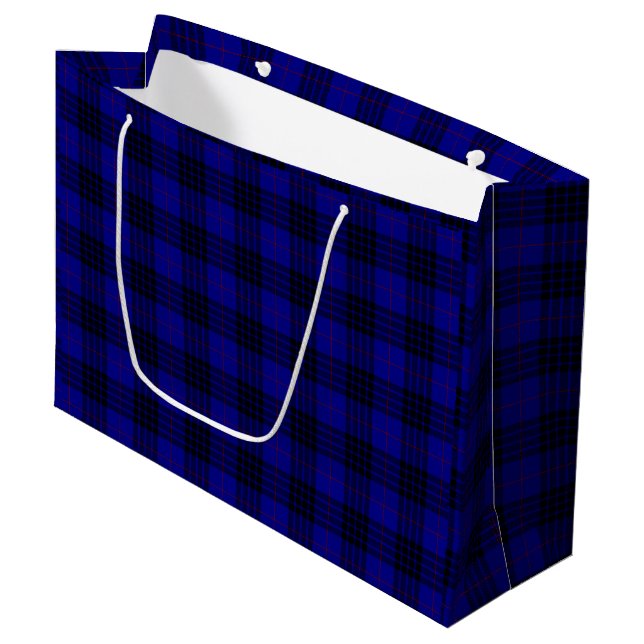 MacKay Tartan Blau kariert Große Geschenktüte (Vorderseite Schrägansicht)