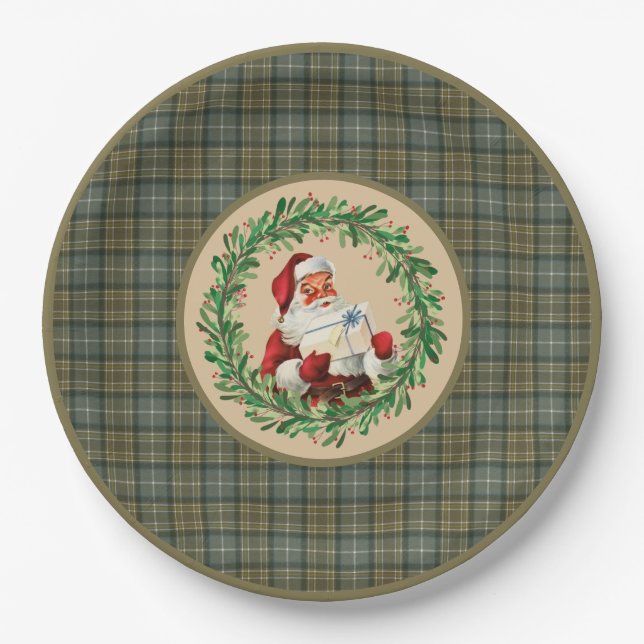 MacKellar Clan Tartan und Santa Wreath Pappteller (Vorderseite)