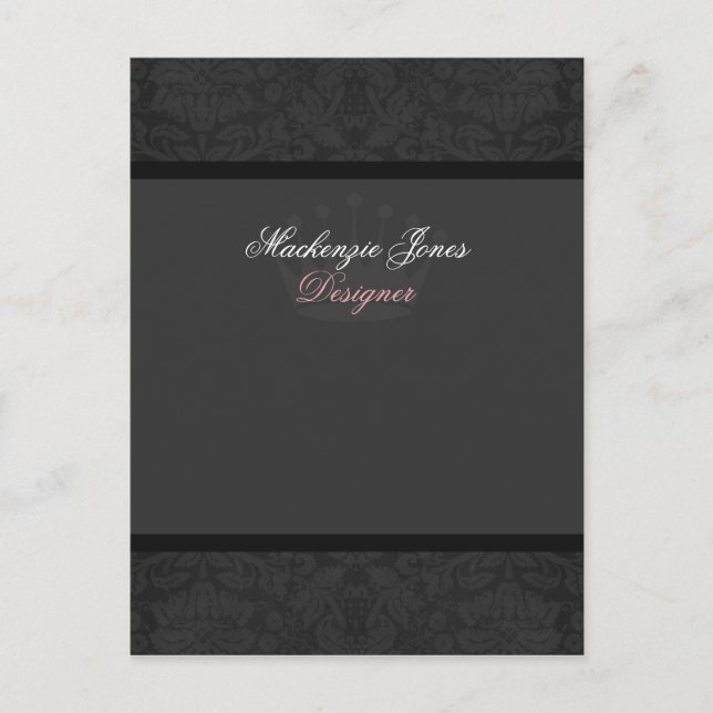 Mackenzie #2 Black Damask Chic Bow Card Postkarte (Vorderseite)