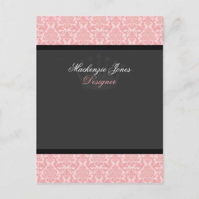 Mackenzie #2 Pink & Black Damask Chic Bow Card Postkarte (Vorderseite)