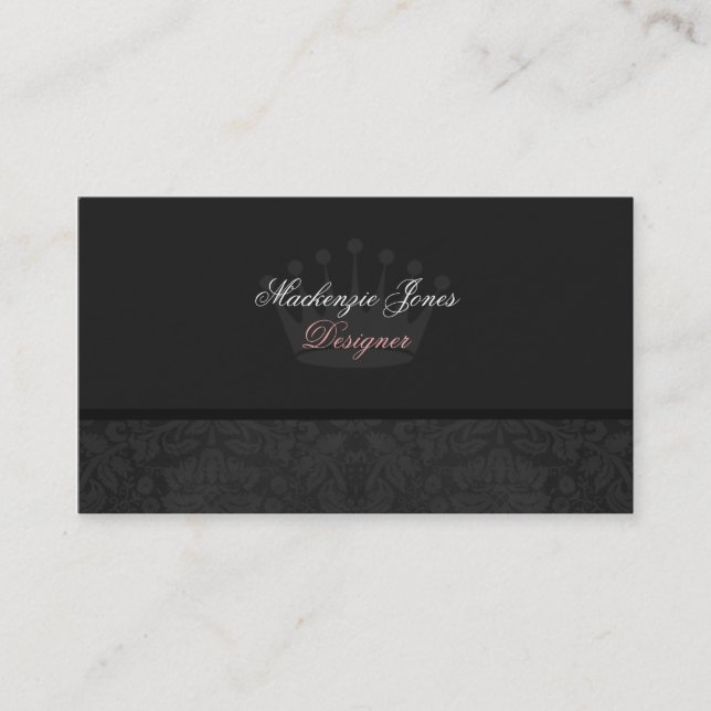 Mackenzie #3 Black Damask Chic Business Card Visitenkarte (Vorderseite)