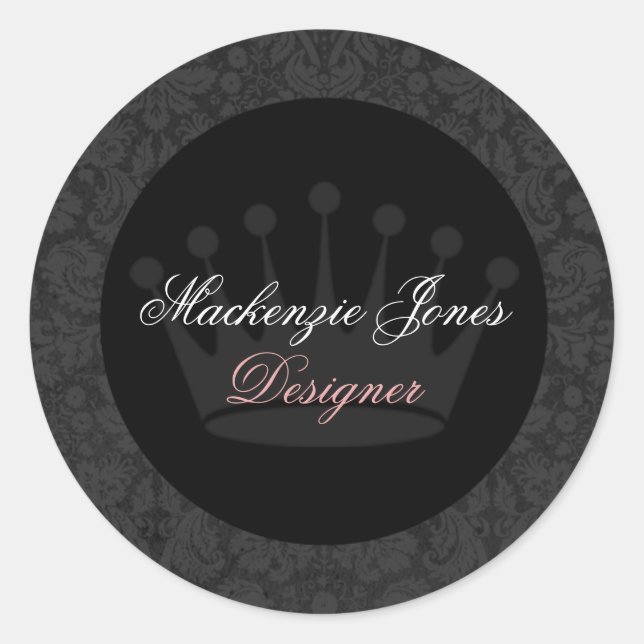 Mackenzie Black Damask Chic Round Sticker (Vorderseite)