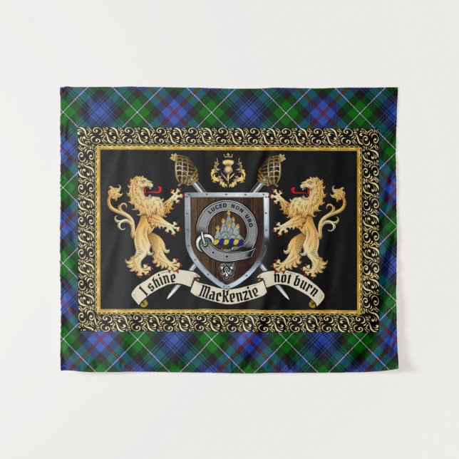 MacKenzie Clan Abzeichen & Motto w/Lions Wandteppich (Vorderseite (Horizontal))