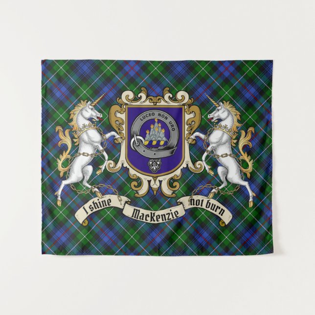 MacKenzie Clan Abzeichen & Unicorns w/Tartan Wandteppich (Vorderseite (Horizontal))