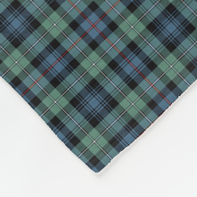 Mackenzie Clan Light Green und Blue Ancient Tartan Fleecedecke (Ecke)
