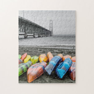 Mackinac Bridge and Canoes Select Color Puzzle