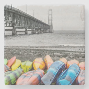 Mackinac Bridge and Canoes Select Color Steinuntersetzer