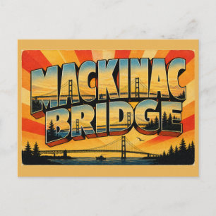 Mackinac Bridge MI Vintage Reise Kunst Postkarte