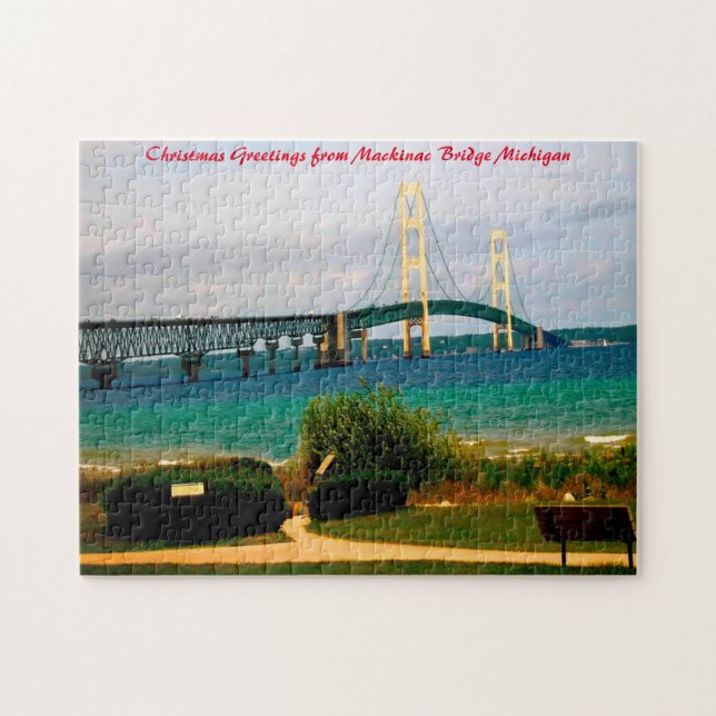 Mackinac Bridge Michigan. Weihnachtsgrüße Puzzle (Horizontal)