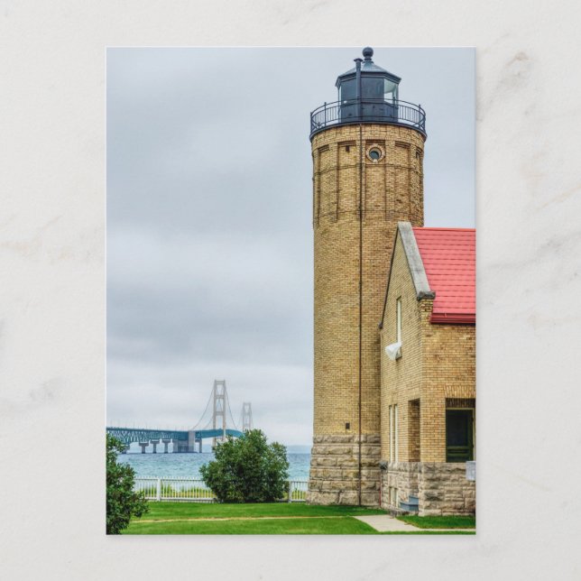 Mackinac Bridge und Lighthouse Postcard Postkarte (Vorderseite)