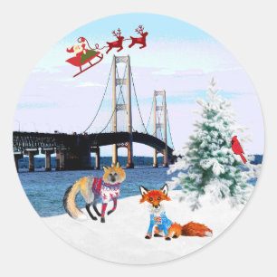 Mackinac Bridge Weihnachtsaufkleber Runder Aufkleber
