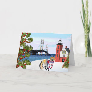 Mackinac Bridge Weihnachtskarte mit Fox Feiertagskarte
