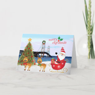 Mackinac Bridge Weihnachtskarte mit Santa, Sleigh, Feiertagskarte