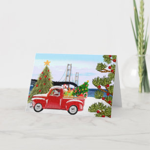 Mackinac Bridge Weihnachtskarte Vintager LKW Feiertagskarte