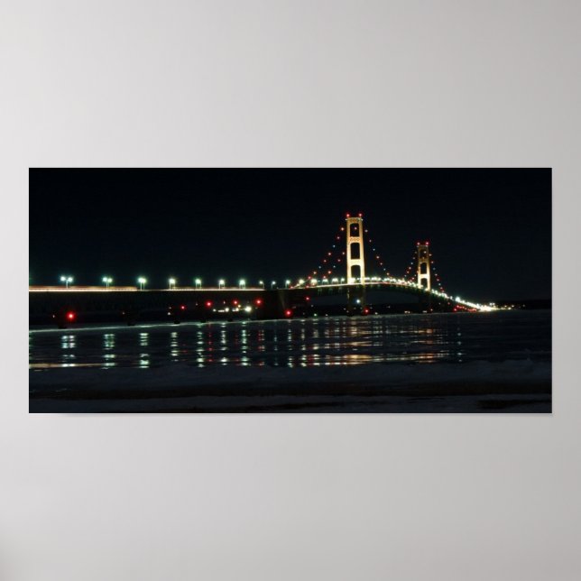 Mackinac-Brücke in der Nacht Poster (Vorne)
