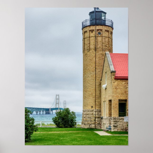 Mackinac-Brücke und Leuchtturm Poster (Vorne)