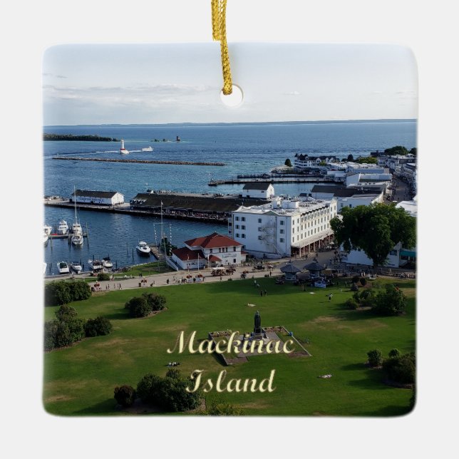 Mackinac Island Harbour & Lake Huron in Michigan Keramikornament (Vorderseite)