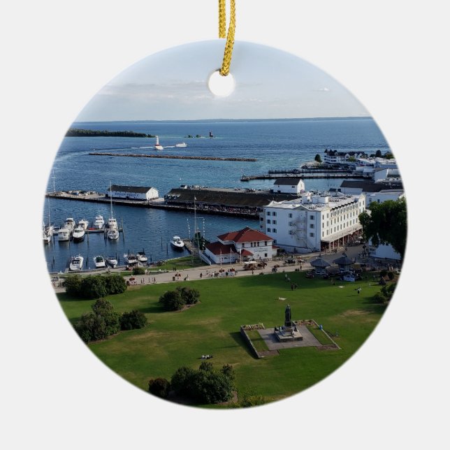 Mackinac Island & Harbour, Michigan Keramik Ornament (Vorne)
