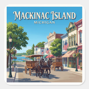 Mackinac Island Main Street Michigan Quadratischer Aufkleber