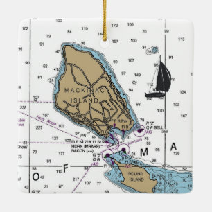 Mackinac Island MI Nautic Chart Keramikornament