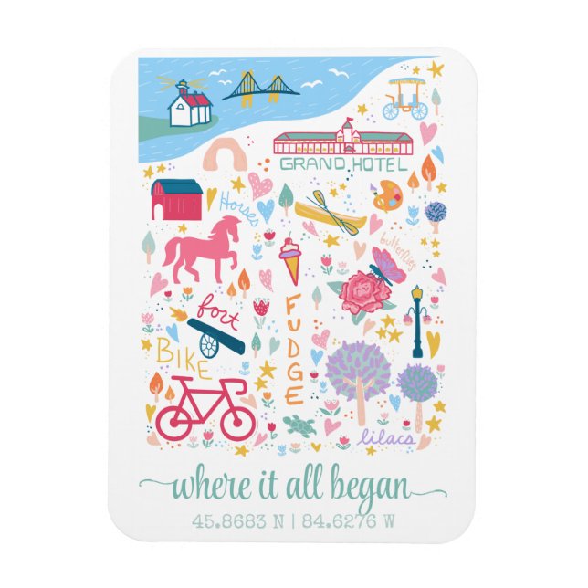 Mackinac Island Michigan Karte Benutzerdefinierte  Magnet (Vertikal)